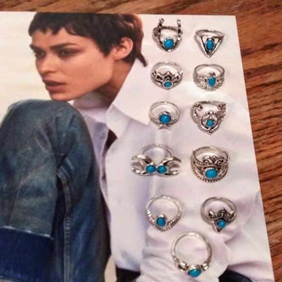 Silver Turquoise Stacking Ring Set - Picture 7 of 7